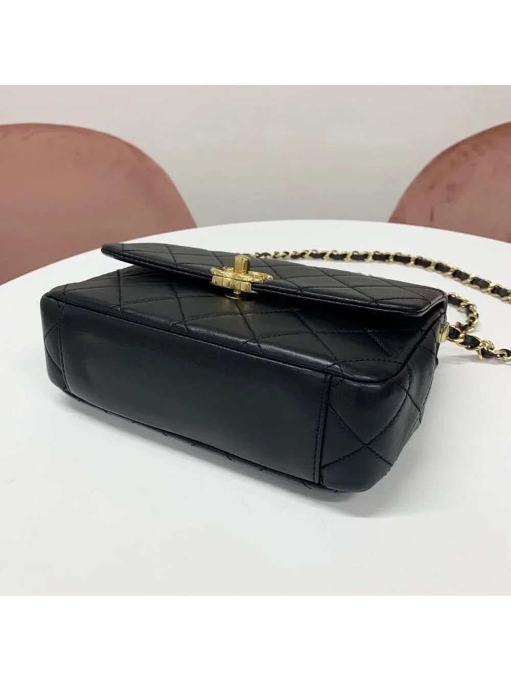 Chanel Quilted Top Handle CC Logo Leather